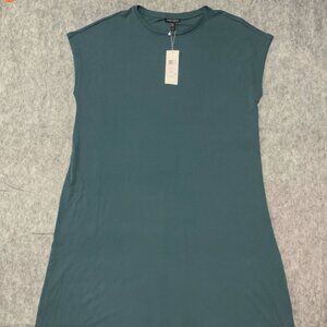 NWT Eileen Fisher 100% Silk Stretch Jersey Crew Neck Dress Agean Boxy Fit Size M